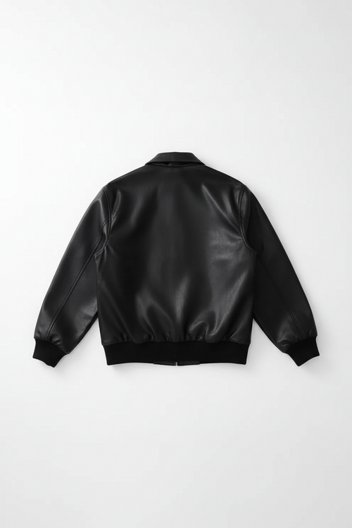 Black leather jacket on a white background