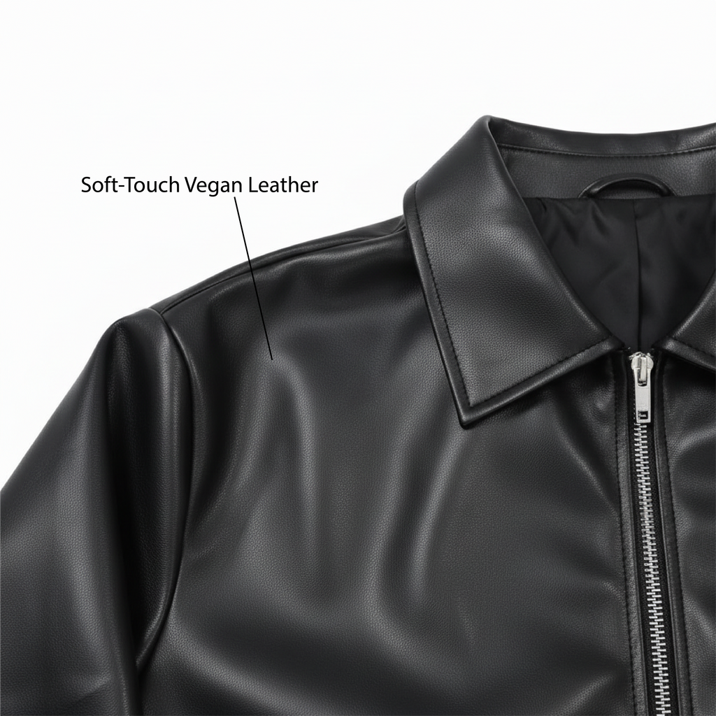 Black Leather Jacket Men with Collar — Zip Front, Slim Fit