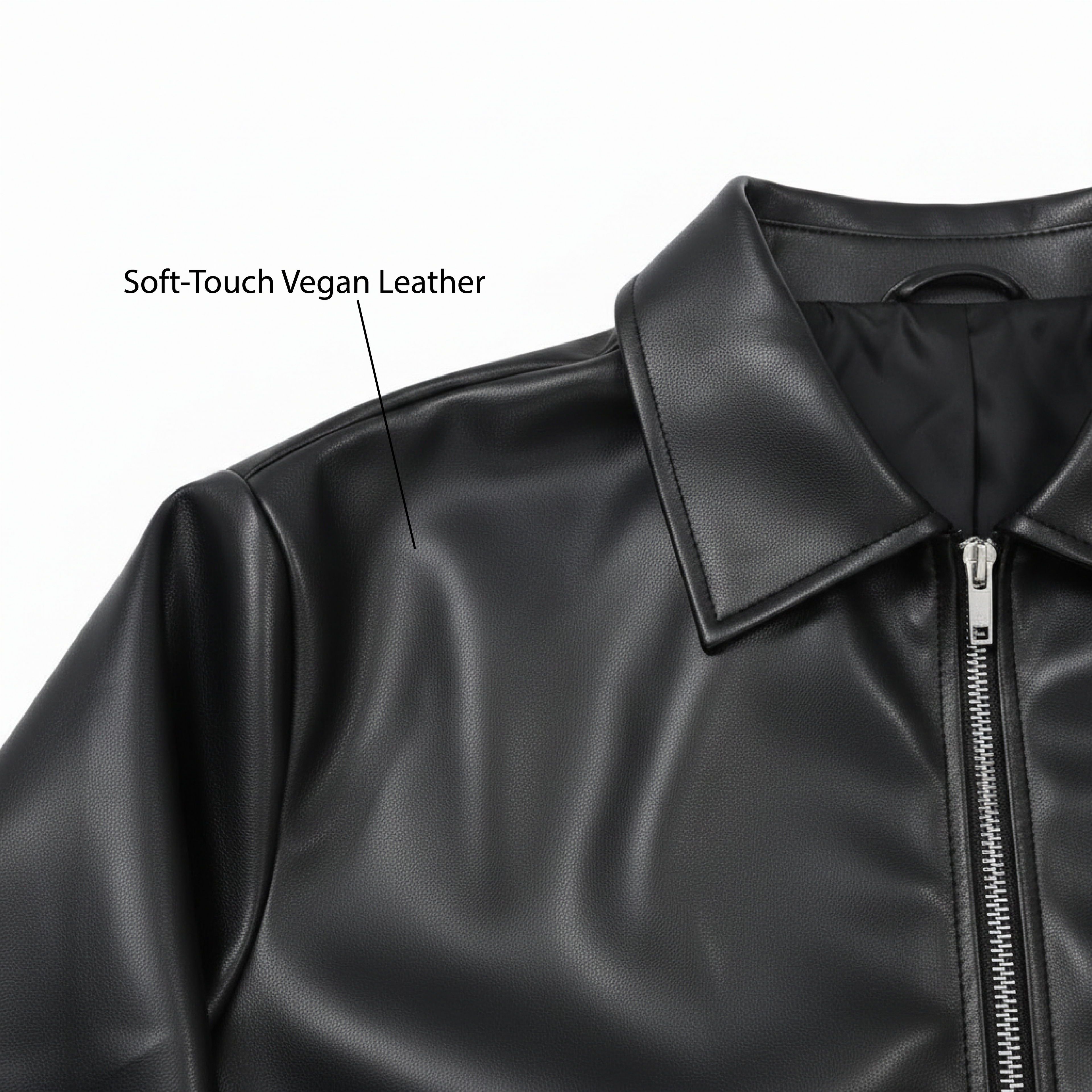 Black Leather Jacket Men with Collar — Zip Front, Slim Fit