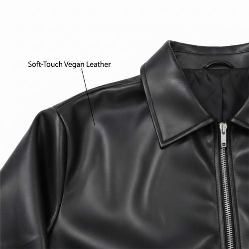 Black Leather Jacket Men with Collar — Zip Front, Slim Fit