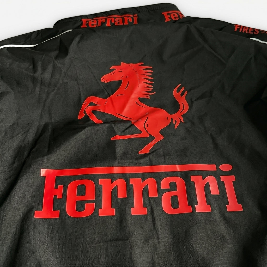 Black ferrari jacket backside close up